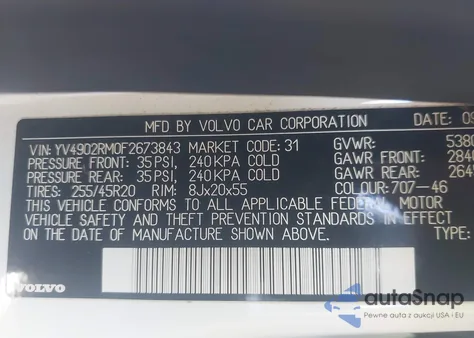 2015 Volvo Xc60 T6 Platinum from USA, damaged, VIN YV4902RM0F2673843